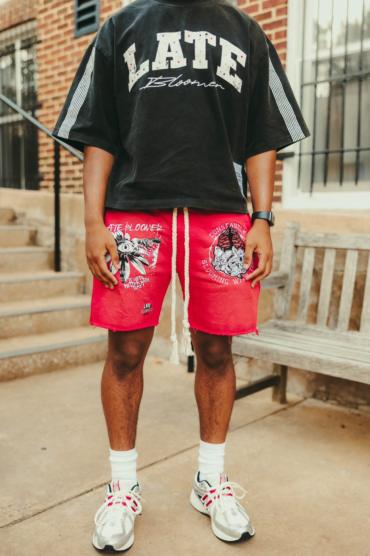 "Blooming With Time" Sweat Shorts (RED)